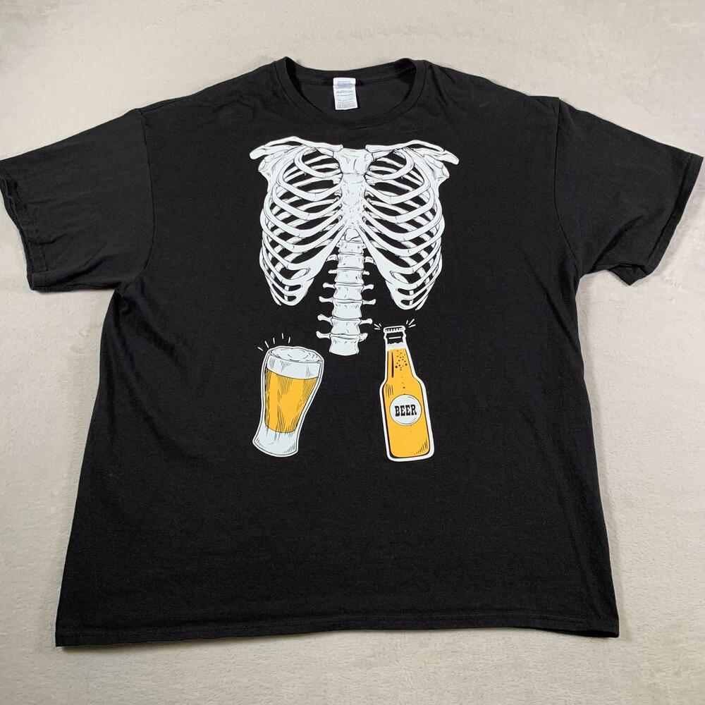 VTG Skeleton Beer Shirt Mens 2XL Black Funny Halloween Delta Pro Weight Graphic
